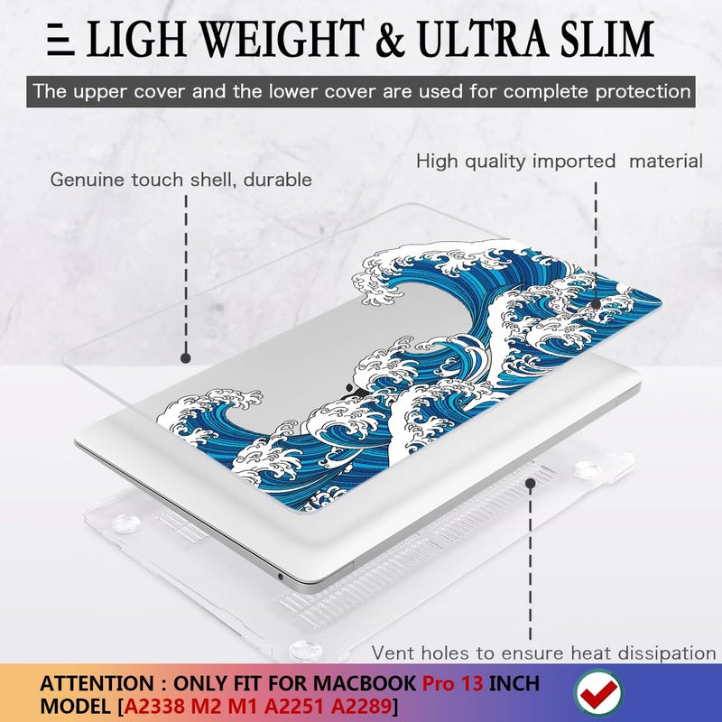 CISSOOK Wave Case for MacBook Pro 13 inch Case 2023 2022 2021 2020 Release  Ocean Hard Shell Cover for MacBook Pro 13 with Touch Bar M2 Chip A2338 M1 A2251 A2289 with Keyboard Cover +Screen Protector - Image 4